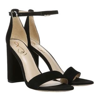 Sam Edelman Yaro Ankle Strap Sandal Block Heel - Black Suede- Size 6.5